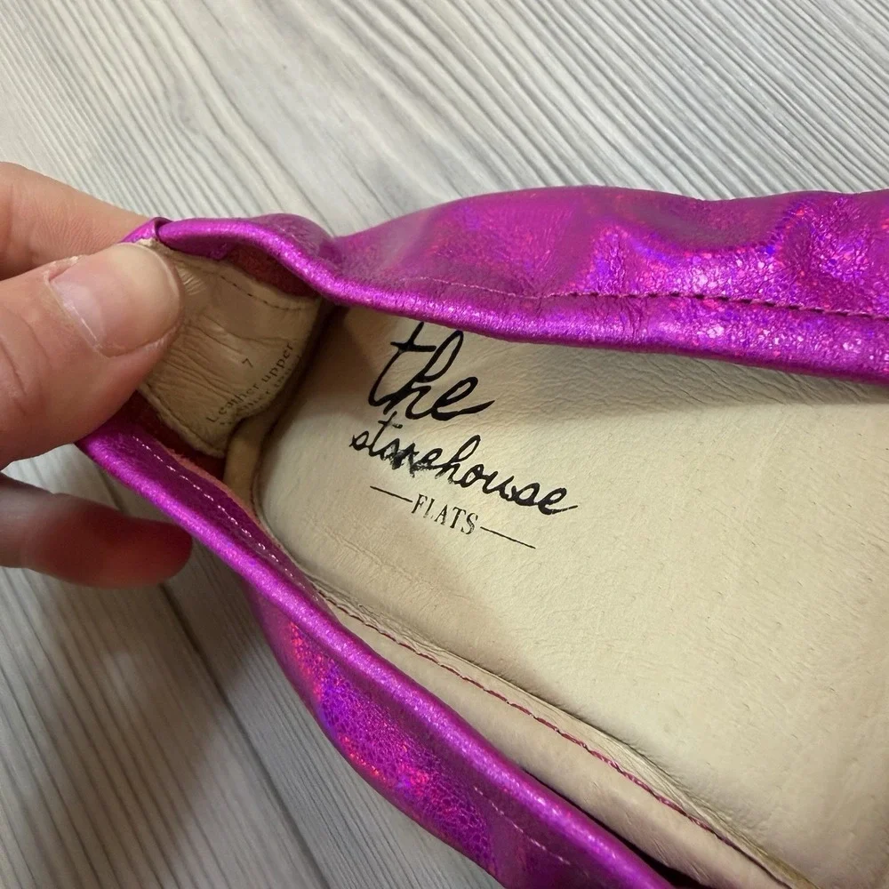 NEW The Storehouse Flats Women 7 Foldable Leather Ballet Shoes Fuschia Pink Foil - Picture 8 of 8